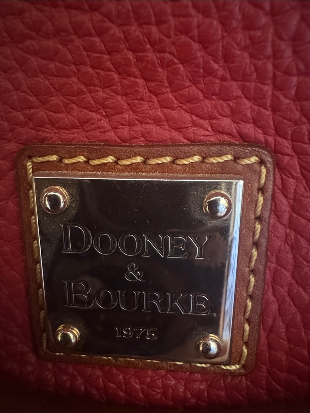 Dooney & Bourke Red Pebbled Leather Satchel with Tan Trim and Tassel - Picture 2 of 4
